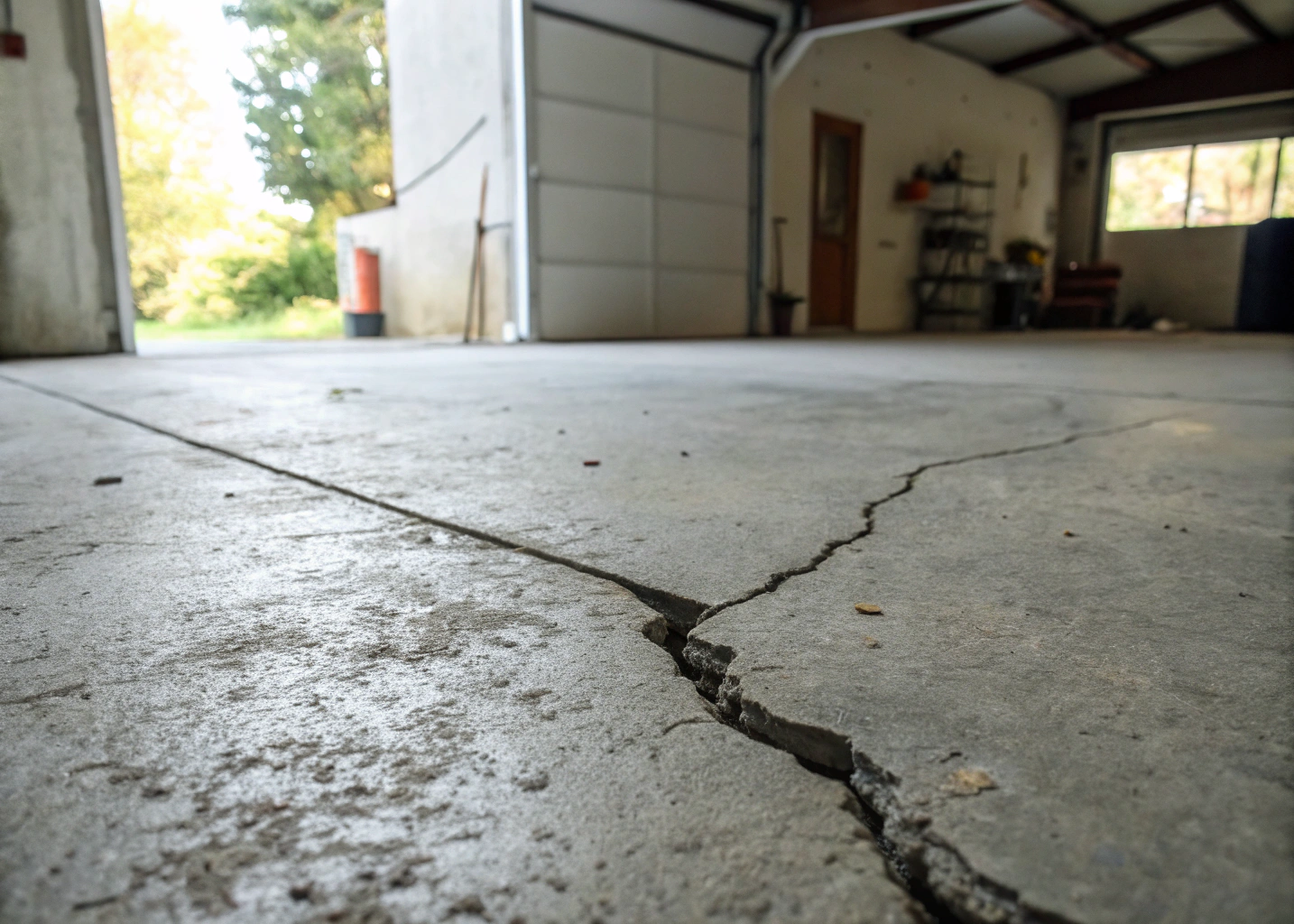 Cracked concrete garage floor in Hobart residential property