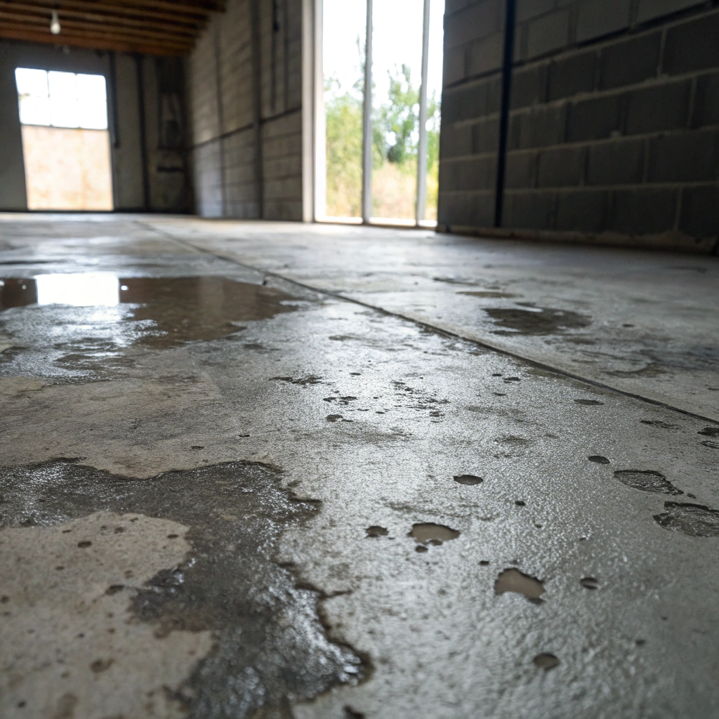 moisture staining visible on concrete slab after epoxy floor removal Hobart