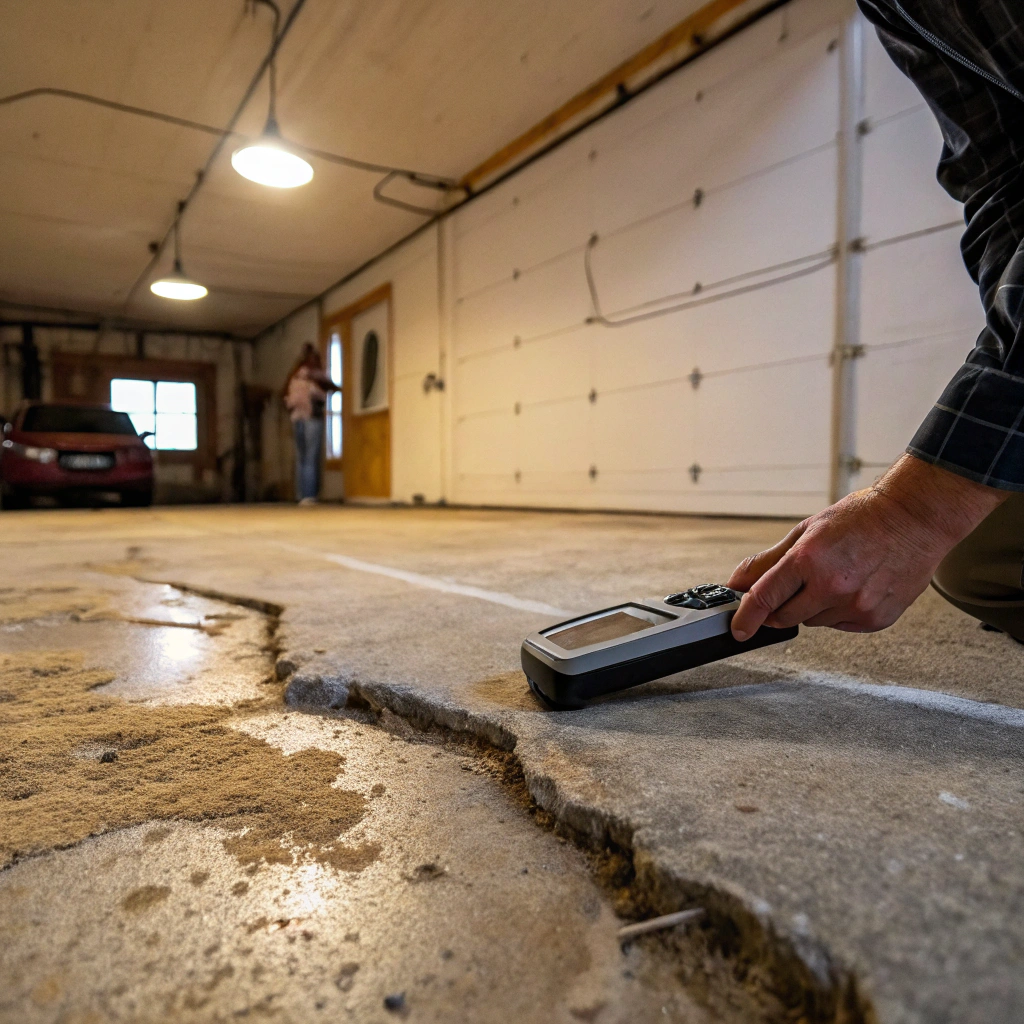 Professional moisture testing on a concrete slab before epoxy coating in Hobart