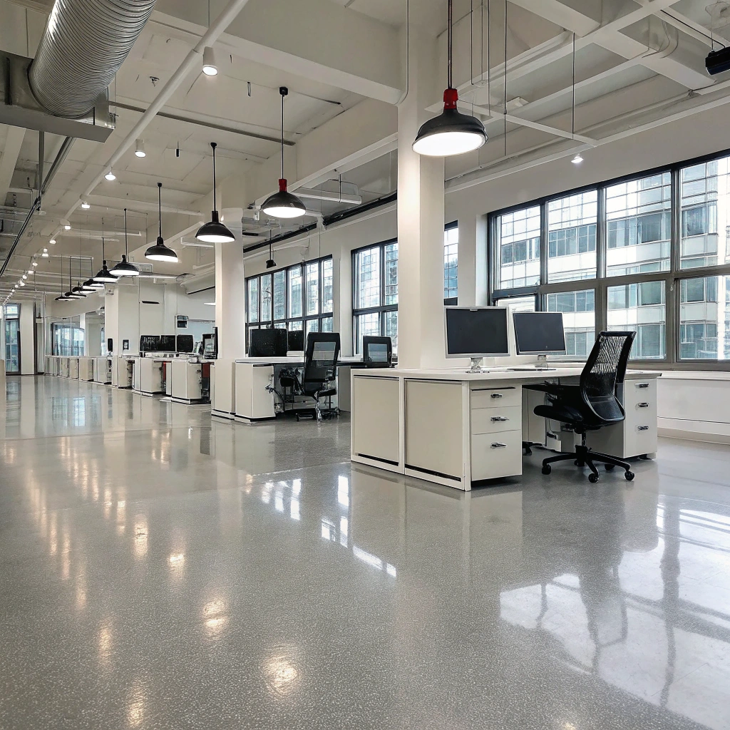 Finished epoxy floor in a Hobart open plan office space