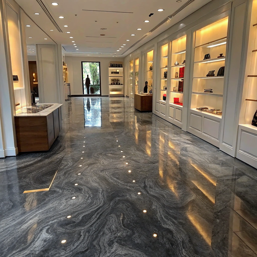 metallic epoxy flooring in a Hobart boutique retail store
