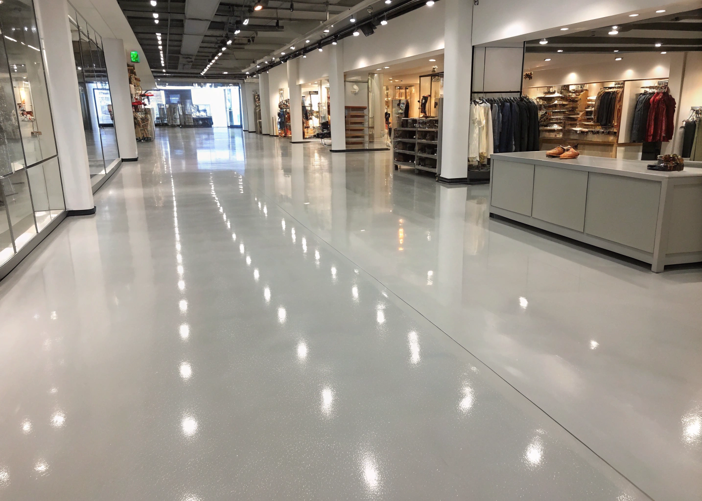 olid colour epoxy flooring in a Hobart retail store
